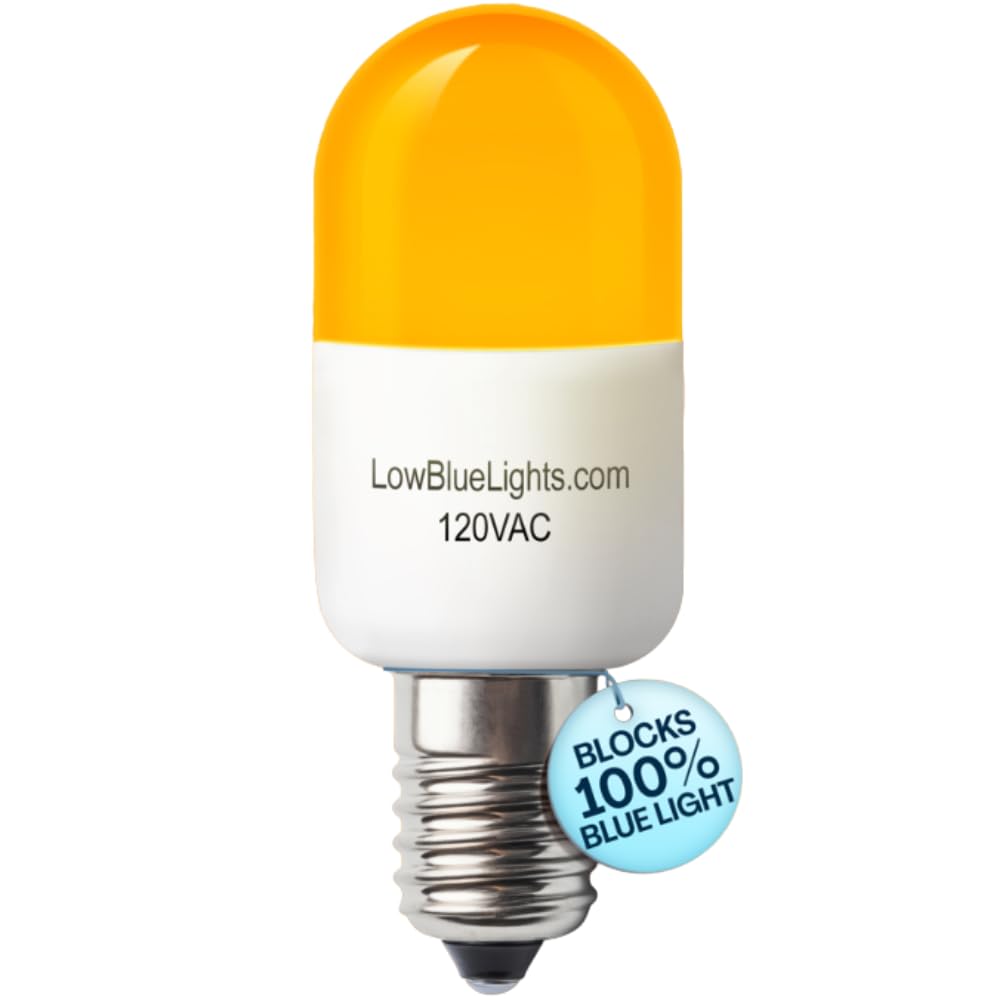 LowBlueLights Amber Night Light Bulb, E12 Candelabra LED (120V, 0.5W)