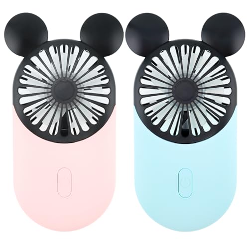 Kbinter Cute Mouse Handheld Fan, Rechargeable USB Mini Fan(Pink+Blue)