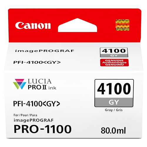 Canon PFI-4100 Genuine Gray Ink Tank, Compatible with imagePROGRAF PRO-1100 Printers