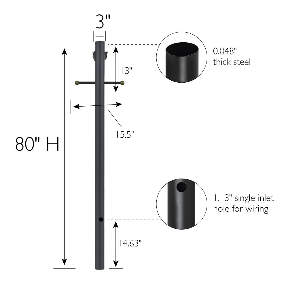 Design House Outdoor Lamp Post with Dusk-to-Dawn Sensor and Built-in Outlet, Black Steel Light Pole with Cross Arm for Post Top Lanterns, Direct