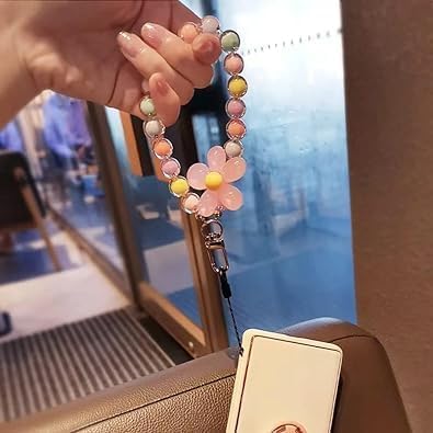 aoukoslt Color Mobile Phone Strap Beaded Flower Bracelet Creative Hanging Rope Keychain Mobile Lanyard Beaded Flower Anti-Lost Phone Case Lanyard Girl