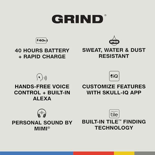 Skullcandy Grind Wireless Earbuds, Bluetooth Headphones, Up to 40 Hours Battery, Noise Isolating Fit, Microphone for iPhone Android, Customizable via…