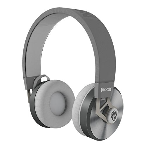 PopClik 2 ONE Headphones Gray/White Leather Elegance and Soft-Spoken Steel 40 mm Neodymium Magnet Driver Over The Ear