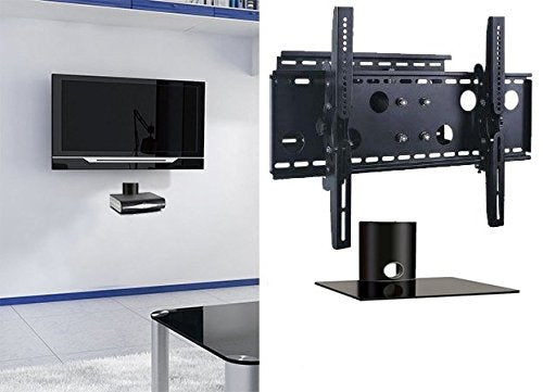 2xhome - New TV Wall Mount Bracket (Single Arm) & Single Shelf Package - Secure Cantilever LED LCD Plasma Smart 3D WiFi Flat Panel Screen Monitor