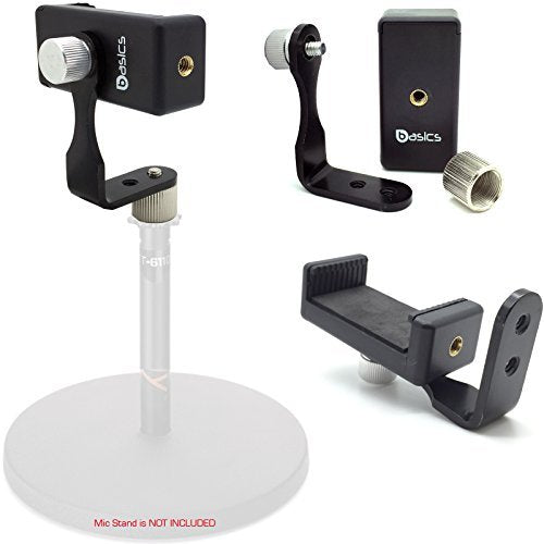 AccessoryBasics 360° Swivel Smartphone Holder with 5/8" Metal Tripod Microphone Mic Stand Adapter Mount for All Smartphones