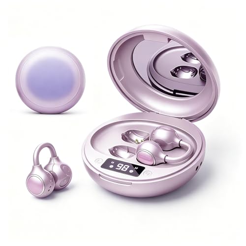 Clip-On Earbuds,Open-Ear Wireless Bluetooth 6.0 Headphones with Makeup Mirror, Secure Fit for Small Ears & Glasses Wearers, 30H Playtime,Call Noise
