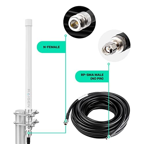 RAIGEN-400 N Type Female to RP-SMA Male - Helium Miner Cable WiFi 4G LTE 5-100ft (5 Feet)
