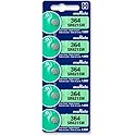 Murata 364 Battery SR621SW 1.55V Silver Oxide Watch Button Cell (5 Batteries)
