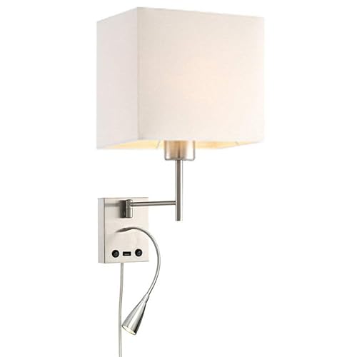 HomeFocus Bedside Wall Light with LED Reading Lamp,Swing Arm Wall Lamp,Wall Sconces