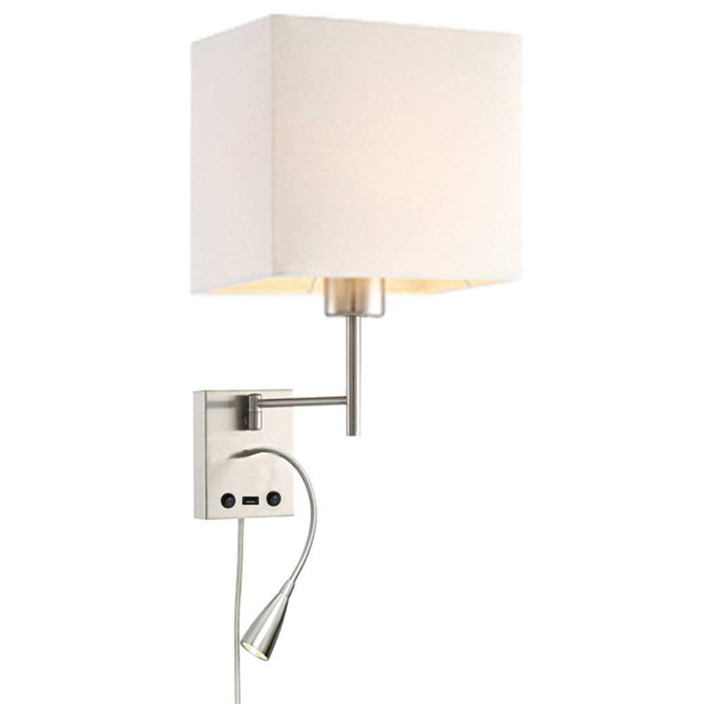HomeFocus Bedside Wall Light with LED Reading Lamp,Swing Arm Wall Lamp,Wall Sconces