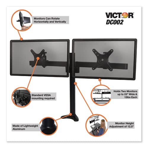 Monitor Mount with Single and Dual Monitor Arm Components, Attaches Using Grommet or Clamp Fixture, VESA Bracket, Black, Victor DC002