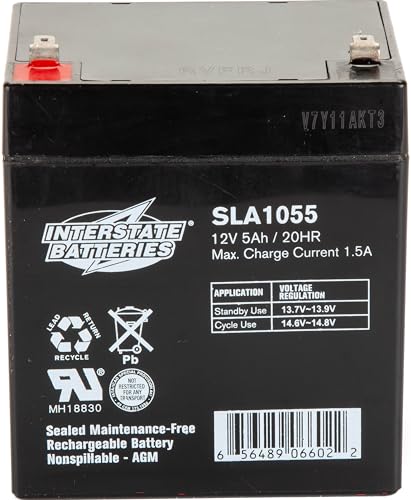 Interstate Batteries 12V 5Ah Battery (F1 Terminal) SLA AGM VRLA Rechargeable Replacement for Alarms, Security, Garage Door Openers for Chamberlain…