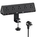 6.5 FT Desk Clamp Power Strip with 5 AC Outlets & 6 USB Ports PD 40W USB-C Fast Charging, 1250J Surge Protector, Fits 2.1 in top Edge Black