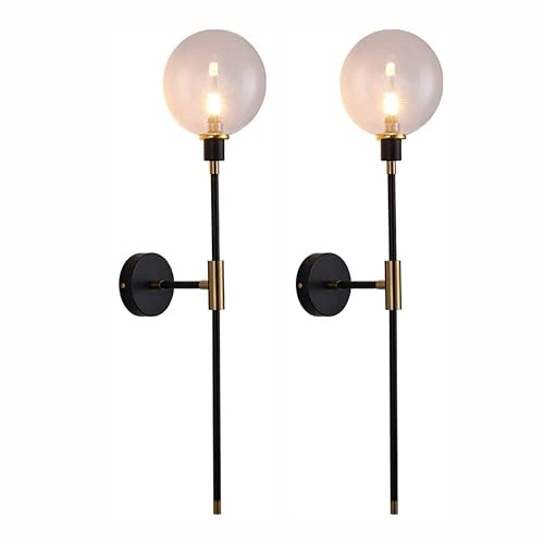 KCO KCOLighting 1-Light Sconces Wall Light Gold Black Modern Wall Mounted Sconce Globe Glass Shade Wall Lamp with Long Arm for Bedroom Hallway