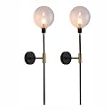 KCO KCOLighting 1-Light Sconces Wall Light Gold Black Modern Wall Mounted Sconce Globe Glass Shade Wall Lamp with Long Arm for Bedroom Hallway