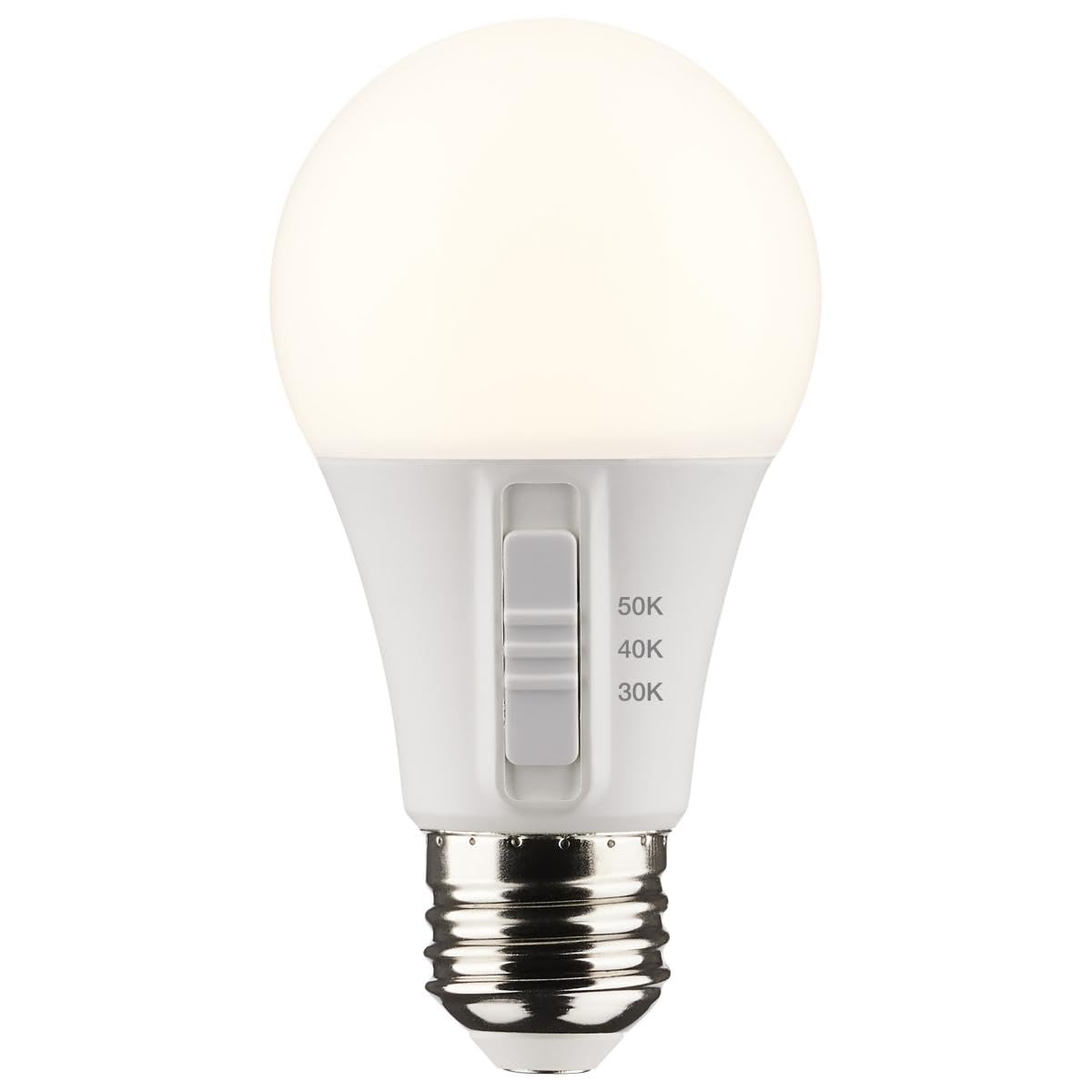 Satco S11775 9W 120V A19 LED Light Bulb; E26 Medium Base; CCT Selectable; White Finish; 90 CRI (4 LED Bulbs)