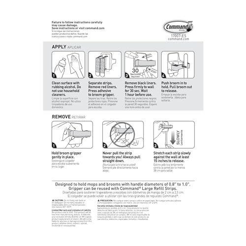 Command Broom & Mop Grippers, 2 Hangers with 4 Strips, Damage-Free Wall Mount Holder for Cleaning Tools, Organizing & Storage, Holds up to 4lb
