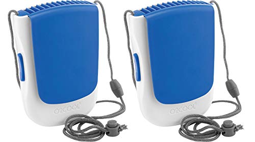 O2COOL Deluxe Necklace Fan Lanyard Tabletop Wearable Clip Blue 2-Pack