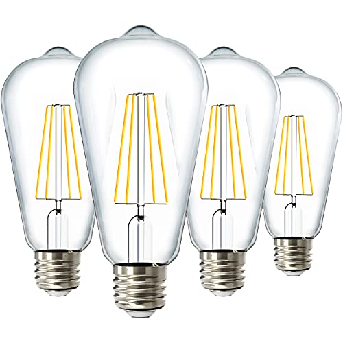 Sunco 4 Pack Edison Bulbs LED ST64 (ST19) Clear Glass Filament, Dimmable