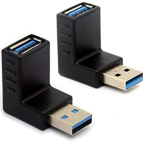 GLHONG Angled USB 3.0 Adapter 90 Degree USB Connector Extender Type A Male to Type A Female Plug Coupler 2Pcs (UP + Down)