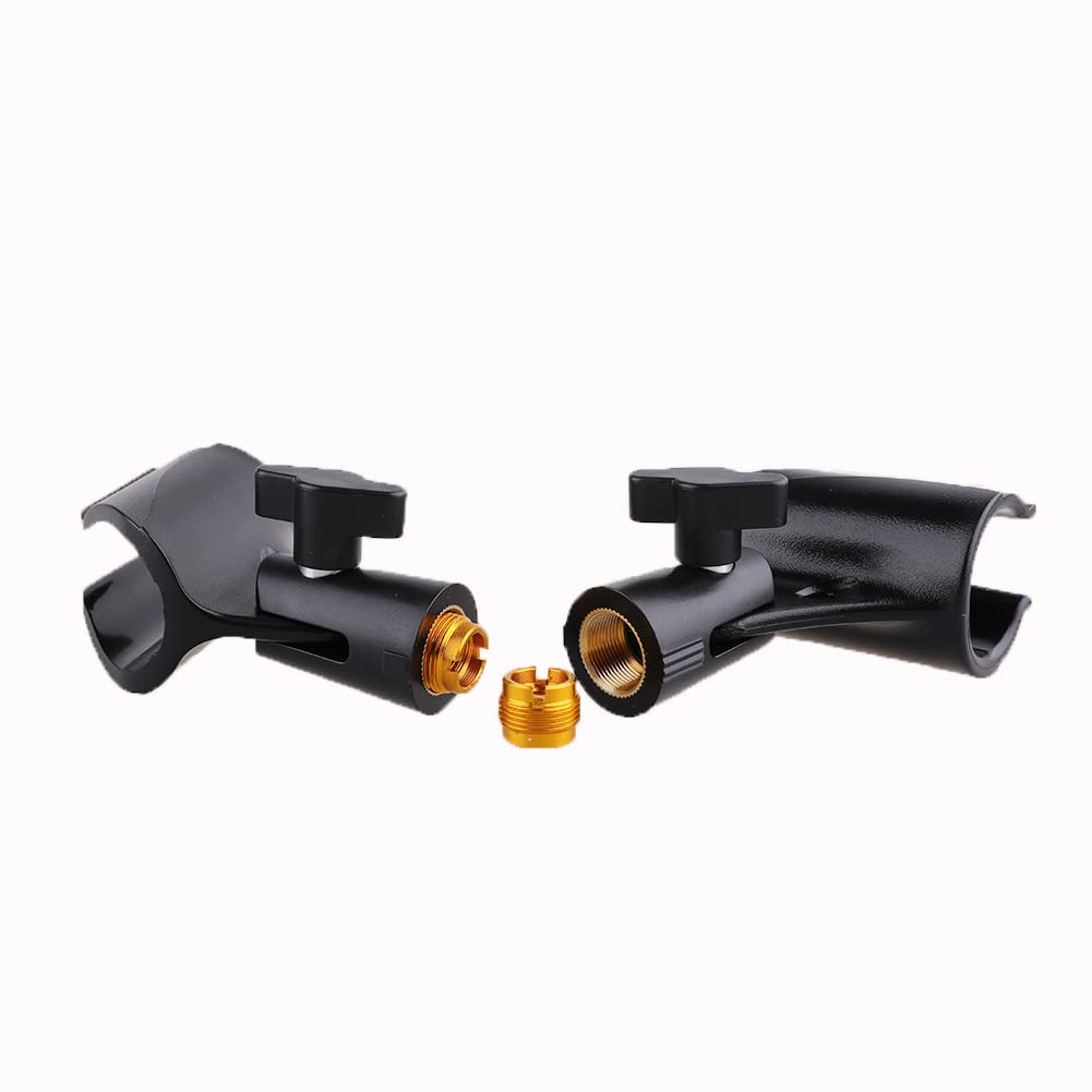 ZRAMO 2PC Stands Black Mic Clip for Microphone Mic Clip Holder for Mic Stand with 5/8" Male to 3/8" Female Adapter, 2-pack