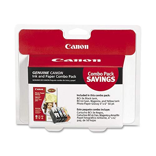 Canon BCI-3e/BCI-6 ChromaLife 100 Black/Color Ink Cartridges 50-Sheet Paper Value Pack (4479A292), Pack Of 4 Cartridges