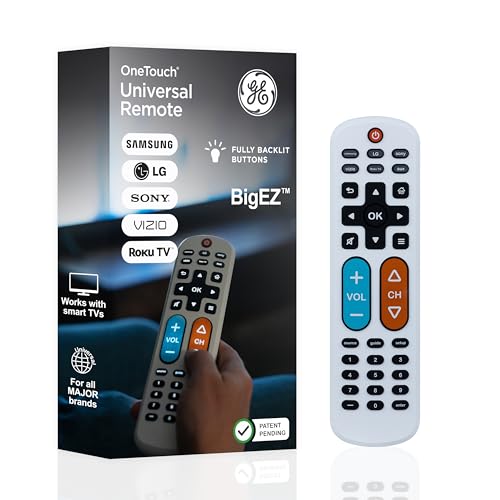 GE BigEZ OneTouch Big Button Universal TV Remote for Seniors, Easy to Use, Replacement Remote for Samsung, LG, Sony, Vizio, Roku TV, Streaming