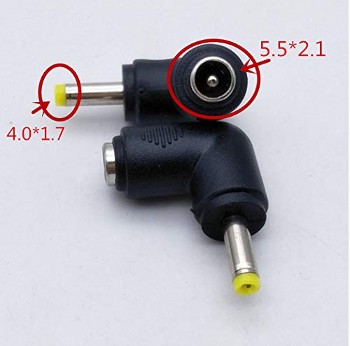 ZYAMY 2pcs 90 Degree Angle 5.5x2.1mm Female Jack to 4.0x1.7mm Male Plug Adapter DC Barrel Power Jack Charging Cable Connector