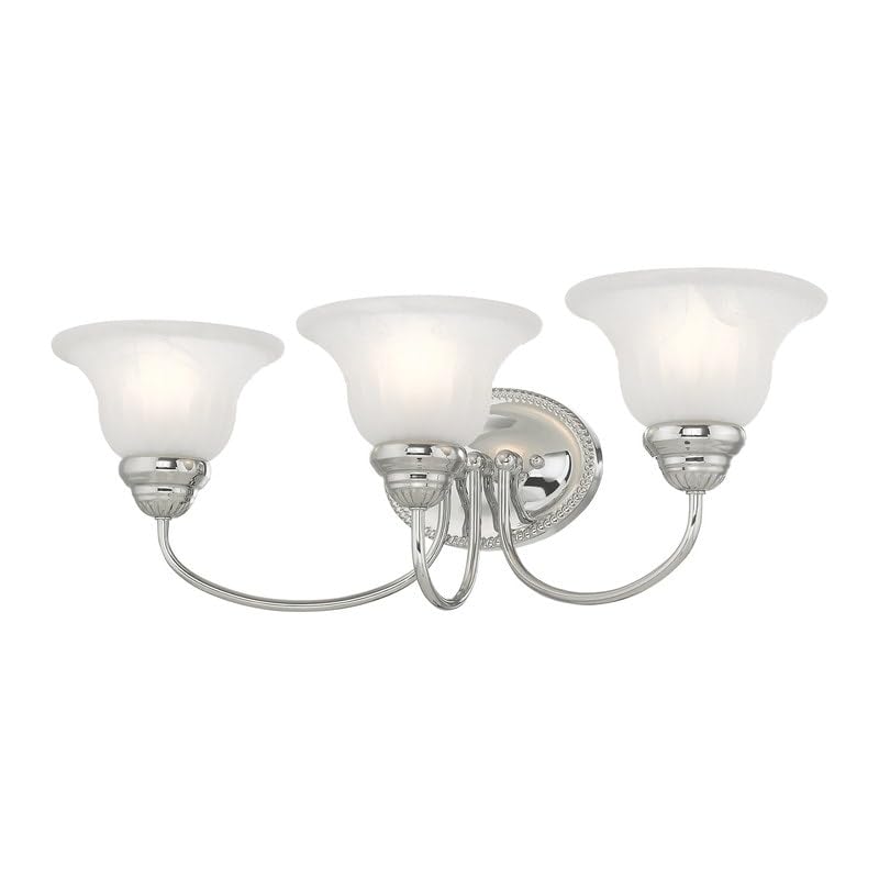 Livex Lighting 1533-05 Edgemont 3 Light Wall Sconce Chrome with White Alabaster Glass, 23.5 x 8.75 x 8