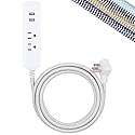 Cordinate Surge Protector Power Strip, 2 Outlet 10 Ft Braided Cord Power Strip with USB Ports, 3-Prong Flat Plug, White, 41691
