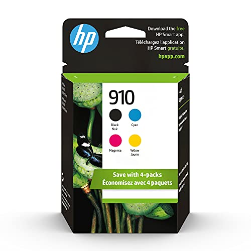 HP 910 Black, Cyan, Magenta, Yellow Ink Cartridges (4-Pack) | Works OfficeJet 8010, 8020 Series, OfficeJet Pro 8020, 8030 Series | Eligible