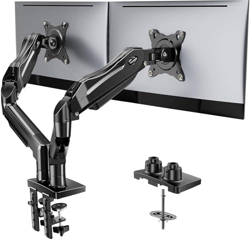 HUANUO FlowLift™ Dual Monitor Stand, Fully Adjustable Gaming Monitor Desk Mount for 13-32? Computer Screens, Full Motion VESA 75x75/100x100