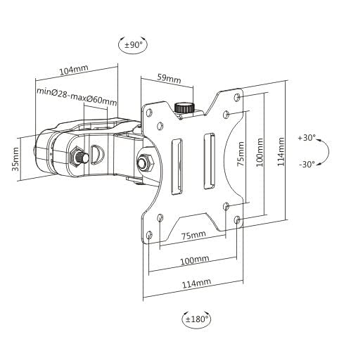 AMER Universal Bracket Pole Mount with Removable 75mm and 100mm VESA Plate, Fits up to 32 inch Screens, Black, PM100