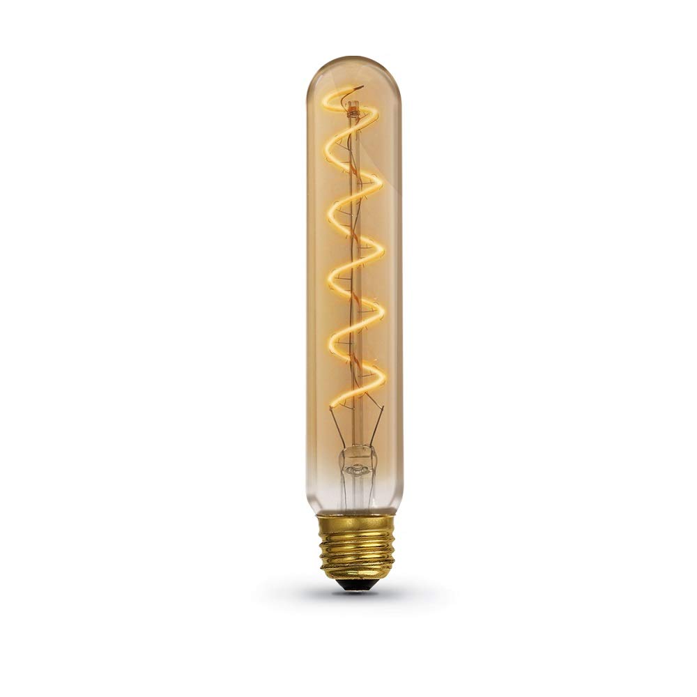 Feit Electric Vintage Exposed Filament Amber Glass LED T10L with a Medium E26 Base Light Bulb - 40W Equivalent - 10 Year Life - 200 Lumen - 2100K Soft