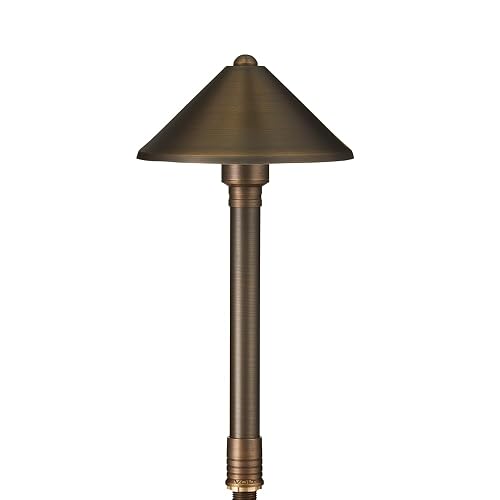 VOLT Conehead 12V Brass Mini Path Light (7" Shade, 15" Tall) with 3W 2700K Warm White G4 LED Bulb for Low Voltage Landscape Lighting on Outdoor