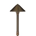 VOLT Conehead 12V Brass Mini Path Light (7" Shade, 15" Tall) with 3W 2700K Warm White G4 LED Bulb for Low Voltage Landscape Lighting on Outdoor