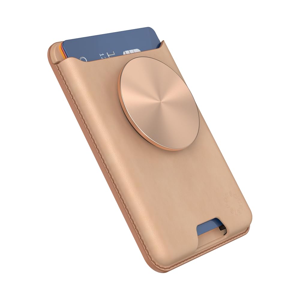 PopSockets Phone Wallet for MagSafe, Phone Card Holder with Grip, Gold - Tan Nigiri