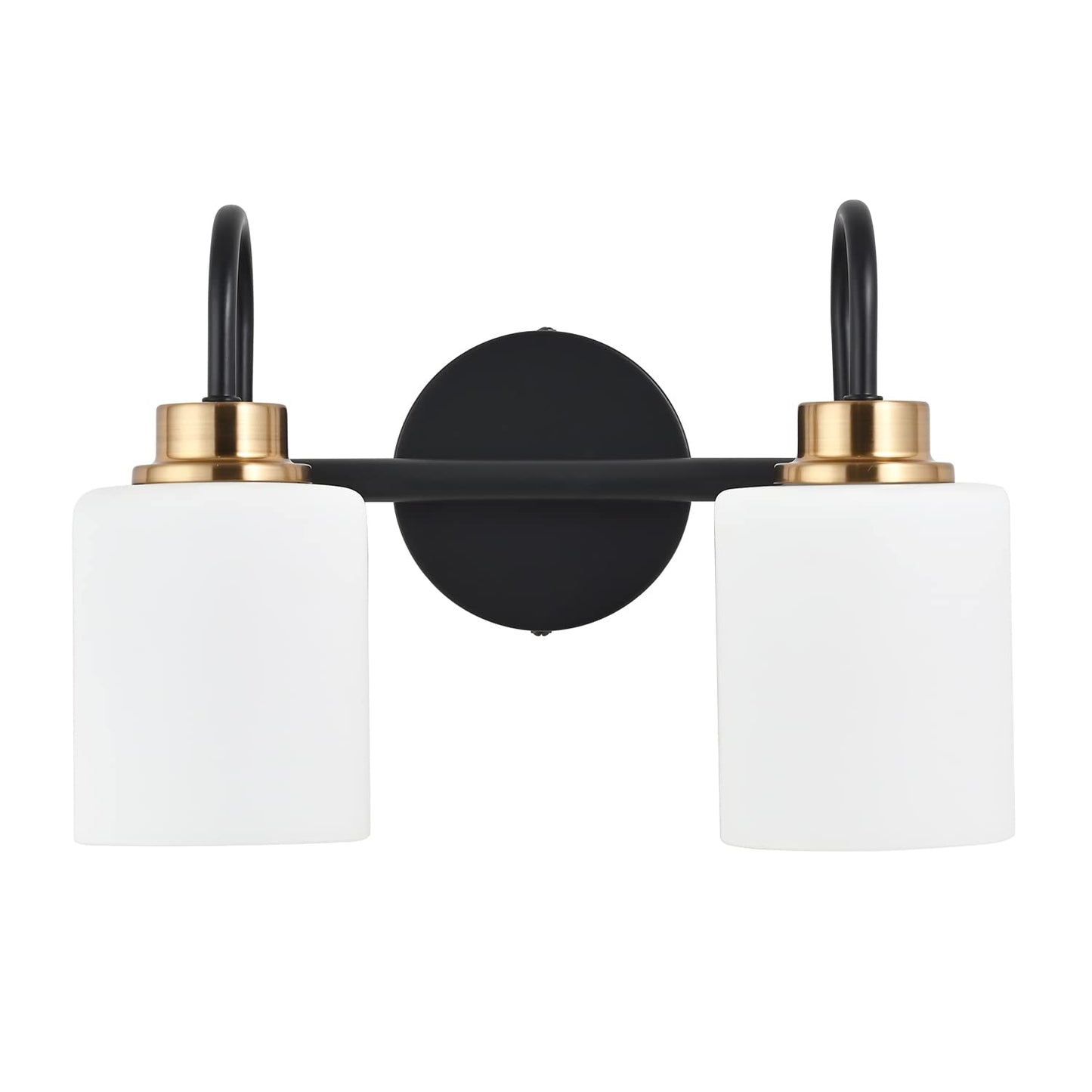 ZHUOER Modern Matte Black and Gold Bathroom Vanity Light Fixtures 2 Lights Milky Glass Wall Sconce Light Modern Vanity Lights Over Mirror(Exclude E26