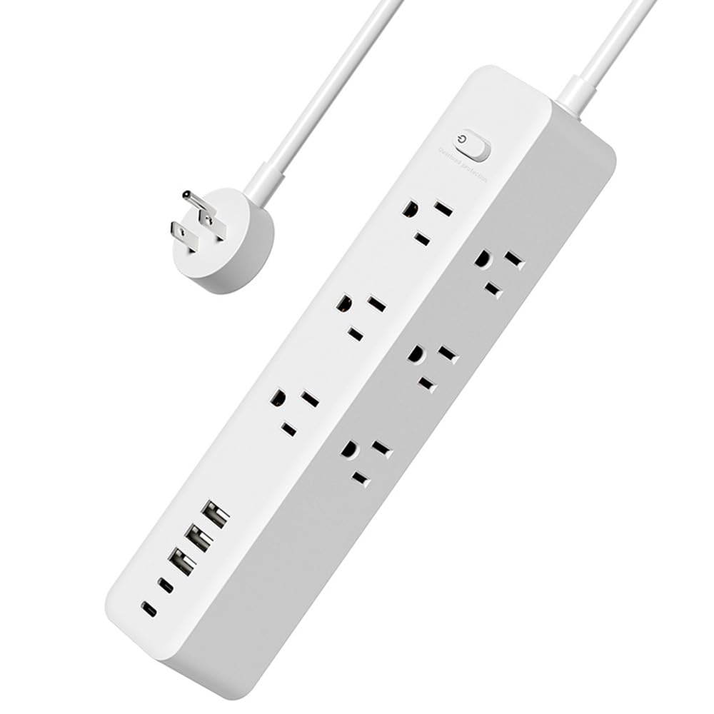 5 FT Power Strip Outlet Extender Surge Protector 3 Sided with Extension Cord 9 AC Outlet 5 USB Ports (2 USB C) Desk Charging Station for Home College