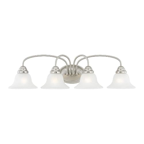 Livex Lighting 1534-91 Edgemont 4 Light Vanity Brushed Nickel with White Alabaster Glass, 30.5 x 8.75 x 8