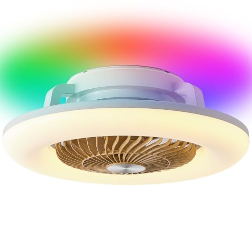 Thoxipn 22" Bladeless Ceiling Fan with RGB Light Remote/APP Control Natural