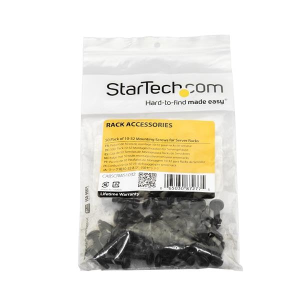 StarTech 50-Pack 10-32 19mm Rack Mounting Screws, 19in/10in, Black, TAA