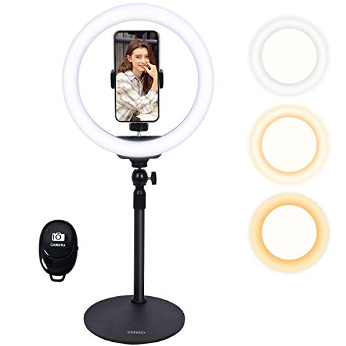 Xeneo 10" Desktop Selfie Ring Light with Stand and Phone Holder for iPhone Android, 3 Light Modes Dimmable LED Ringlight for YouTube/Video