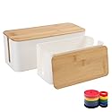 Cable Management Box Organizer, Set of 2 Bamboo Lid Large Storage Wire Holder to Conceal Hide Surge Protector, Power Strips Cord on Desk Floor, with 5