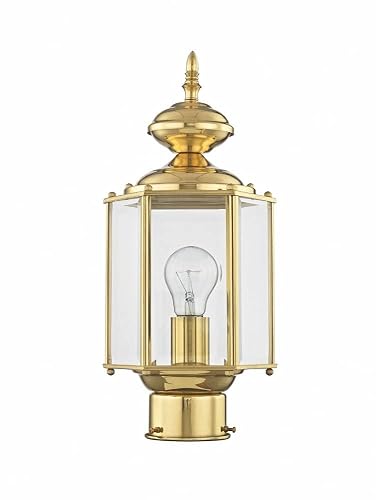 Livex Lighting Lantern 2117-02 Outdoor Post with Clear Beveled Glass Shades, Polished Brass