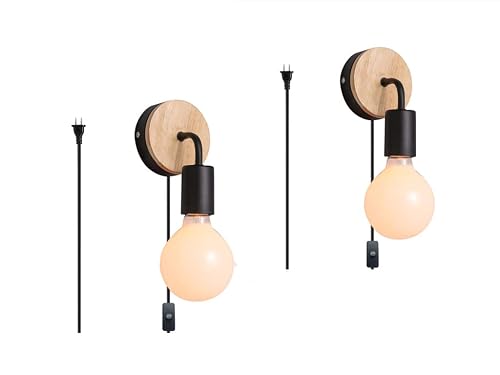 VinTopsh 2 Pack Industrial Plug in Wall Sconces, Metal Plug in Wall Lighting with On Off Switch,Farmhouse Wall Lamp Living Room Bedroom Hallway