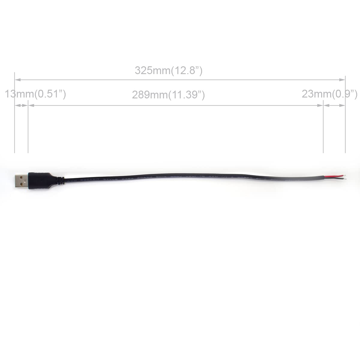 ELNONE 2PCS 20AWG USB Pigtail, 0.3M/1FT USB 2.0 Male Plug, 5V 5A Black Power Cable with Spring Wire Connector