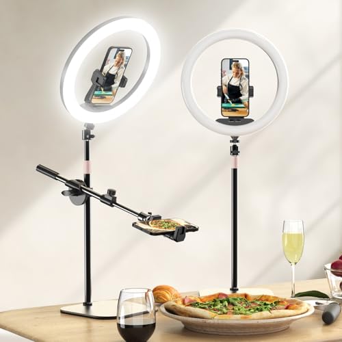 UBeesize 12" Desk Ring Light with Stand and Phone Holder, Overhead Phone Mount for Video Recording, Zoom Meeting, Live Streaming, Tiktok
