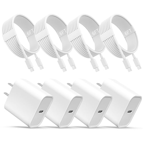 iPhone 17 16 15 Charger, USB C Charger, 4-Pack Fast Wall Charging, USB-C Chargers Block (4-Pack 6 ft Cable Included) for iPhone 17/16/15/15 Pro/15 Pro