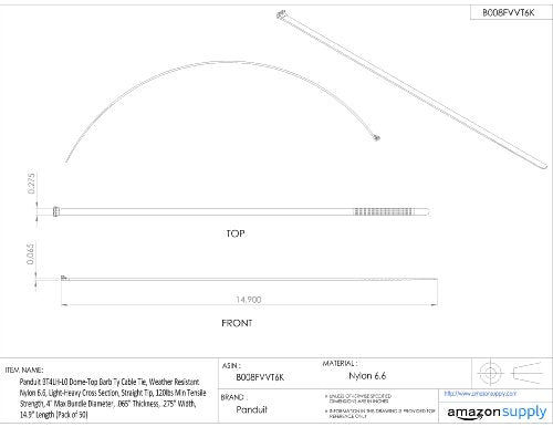 Panduit BT4LH-L0 Dome-Top Barb Ty Cable Tie, Weather Resistant Nylon 6.6, Light-Heavy Cross Section, Straight Tip, 120lbs Min Tensile Strength, 4" Max